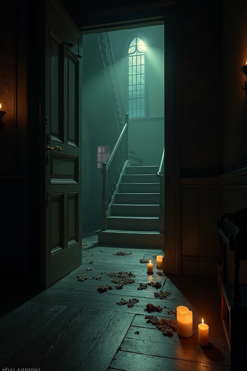 Upon arriving at the entrance to the mansion, the door creaked as if it hadn't been opened for centuries. The interior was immersed in darkness, except for a few scattered candles, burning mysteriously. The atmosphere was dense, heavy, and Clara's every step made the wooden floors creak, echoing through the empty corridors.
