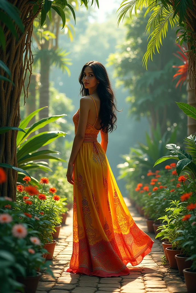 A Brazilian woman in a traditional garden