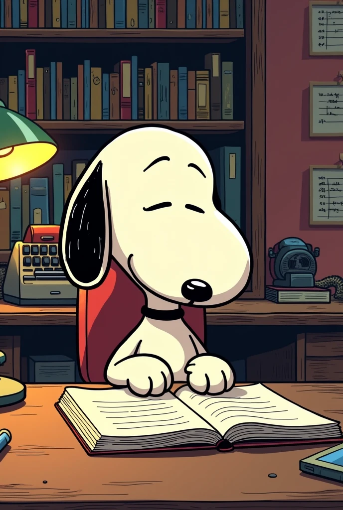 Snoopy studying in 1980&#39;s comic style, manga