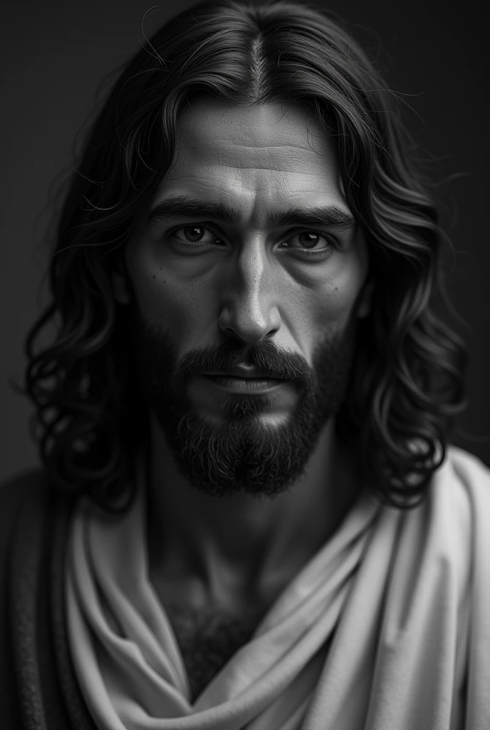 A touching black and white image of Christ with editing effects 