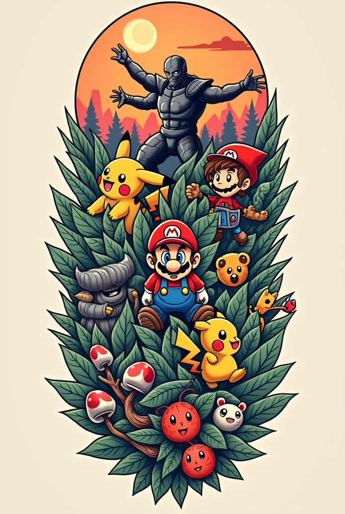 Sketch of a tattoo involving games:
zelda ocarina of time;
Mario;
Pokémon;
elden ring;
The last of us.