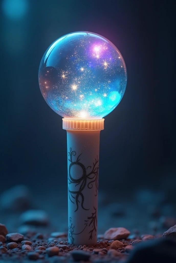 lightstick of a kpop group whose theme is the four elements of nature, the material is plastic and has a transparent glass globe