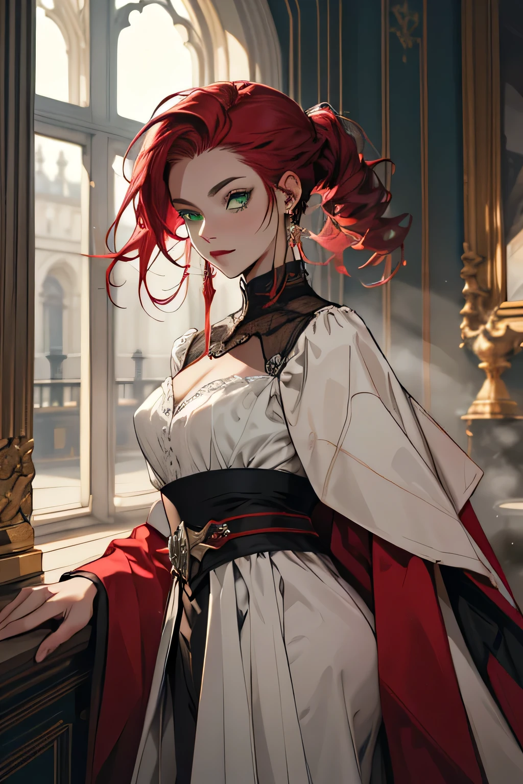 ((best qualityer)), ((work of art)), (detailded), 1woman
 [peituda], [red hair] [green eyes] [flutuando no espaço in royal custume] peituda