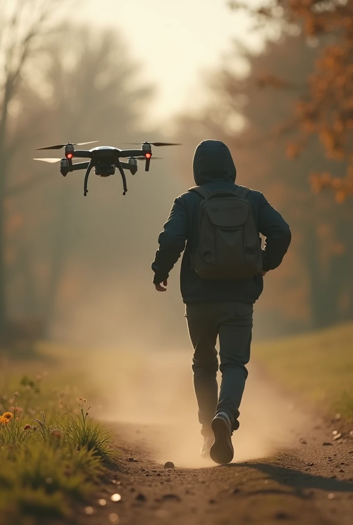 drone leaving and the owner running after it