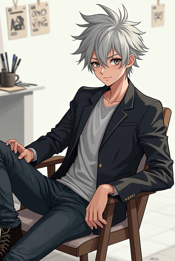 Illustrator,male,Naughty,Silver Hair,Two-block short hair,