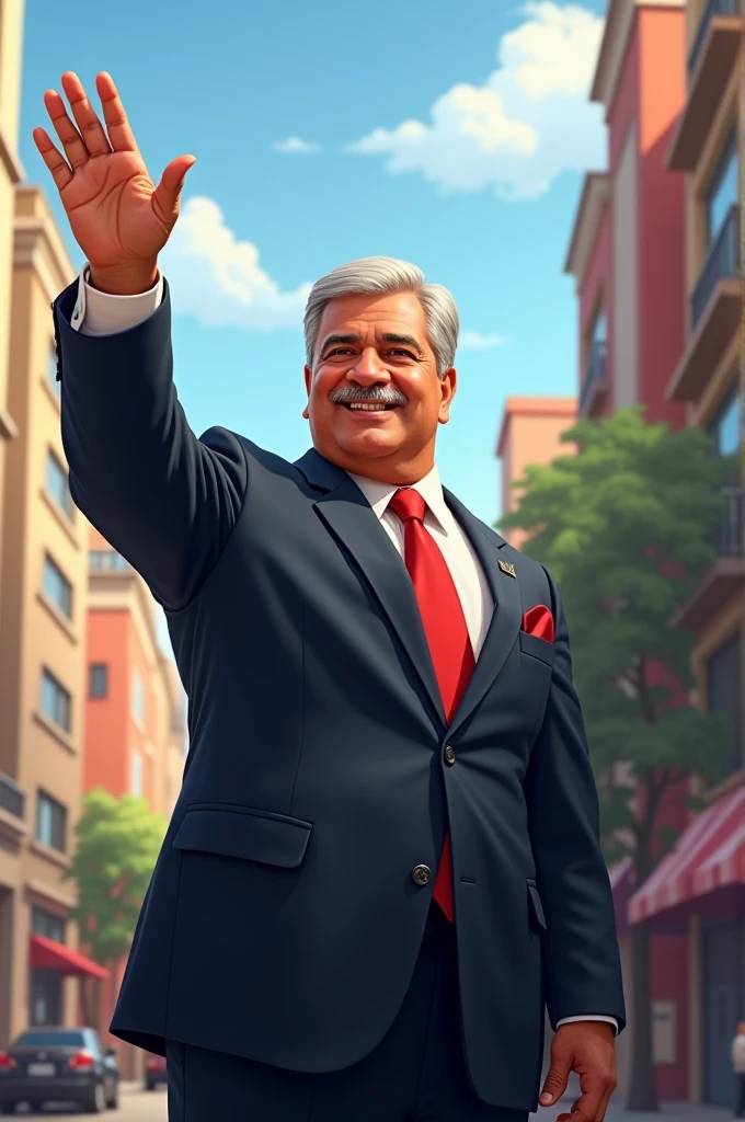 To Mayor Pedro Solorzano raising his left hand with a big smile