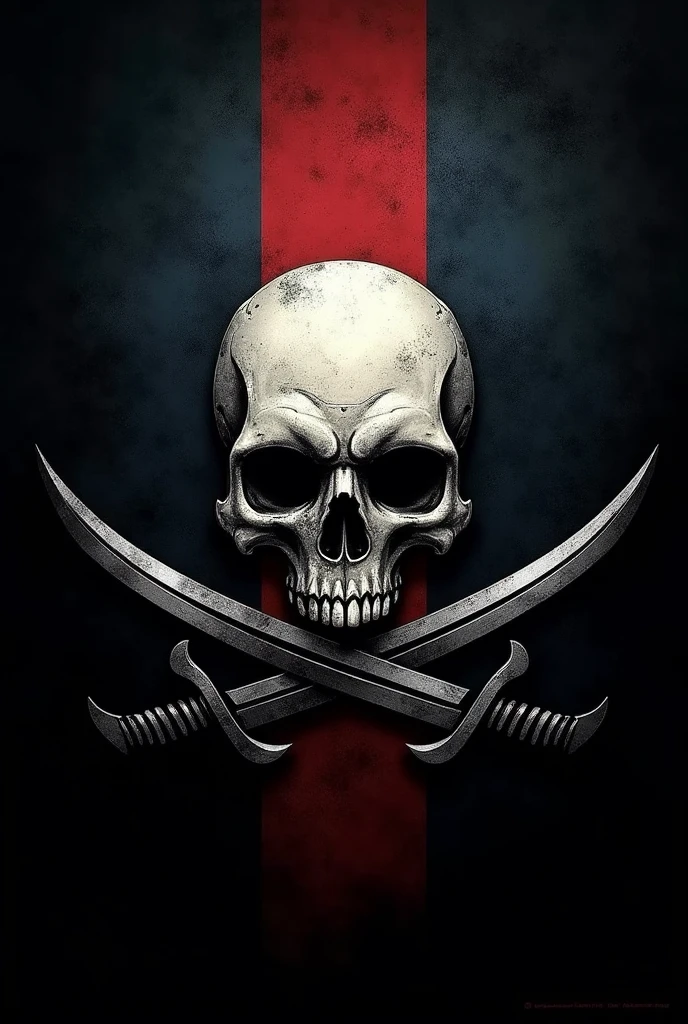 Make a logo with a black background in front of a skull with its mouth open while there are blood stains around it, Behind it there are 2 straight gray swords that make a V shape and behind that there is a red V for Vendetta with blood dripping from it.
