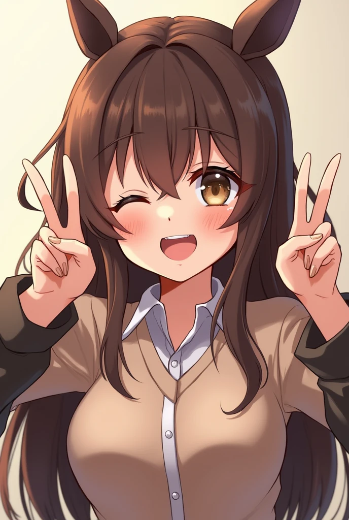 Anime brown girl she do the peace sign