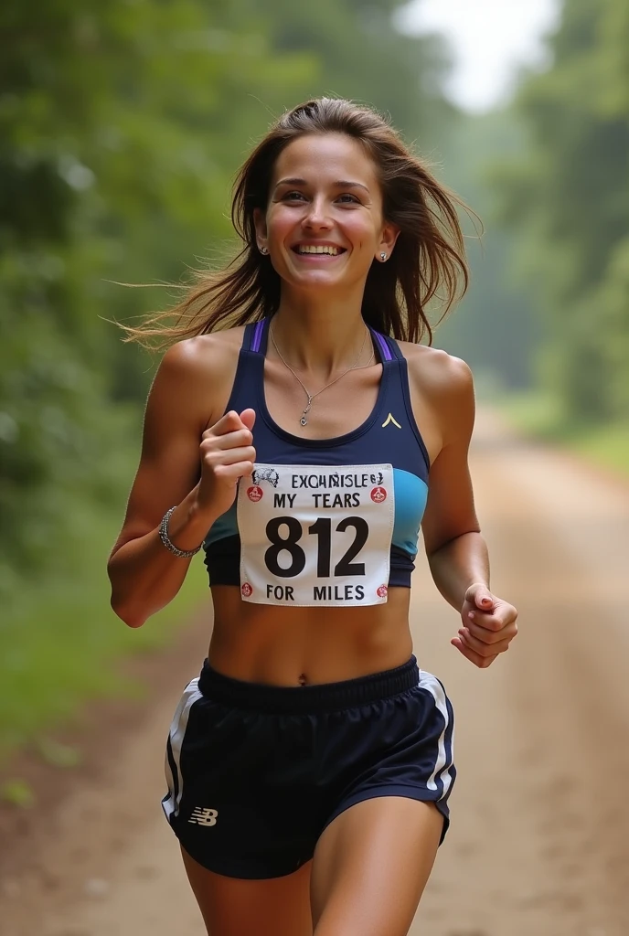 A brunette runner and a phrase that says: I exchanged my tears for miles