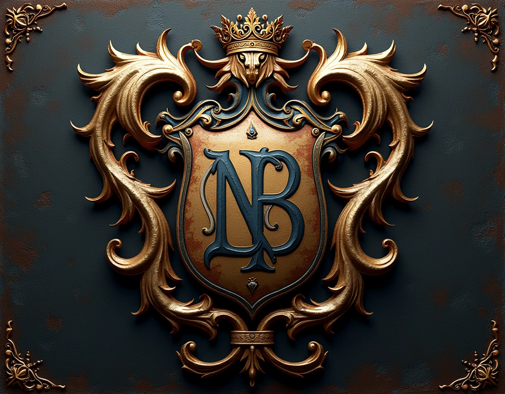 Create a coat of arms with the letters Bluecatbr , LnF " alpha mind " in high quality , for a motivational profile