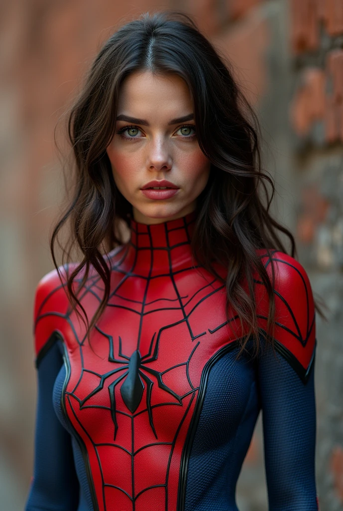 Spider Woman with her suit half torn 