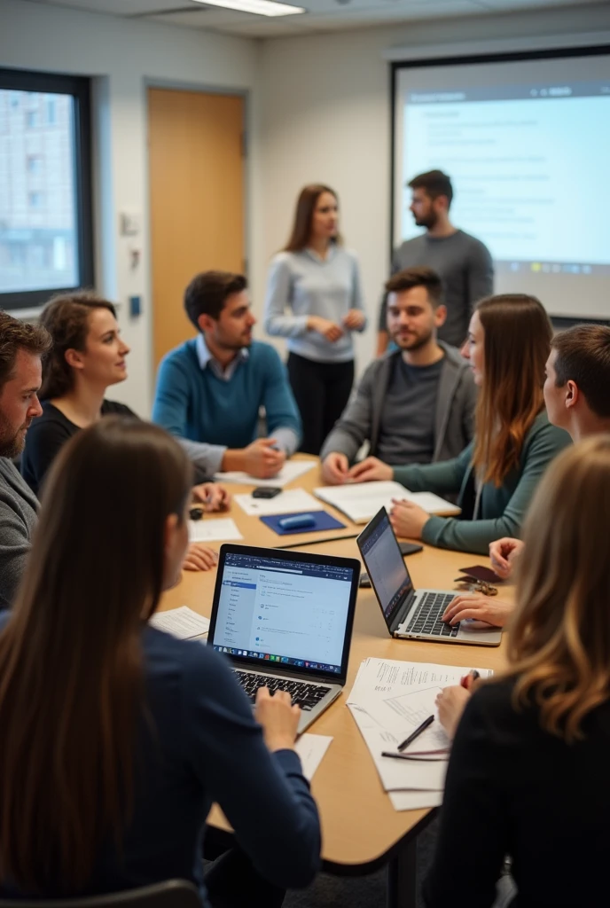 Image of 14 students in the classroom for their first class in social communication and journalism