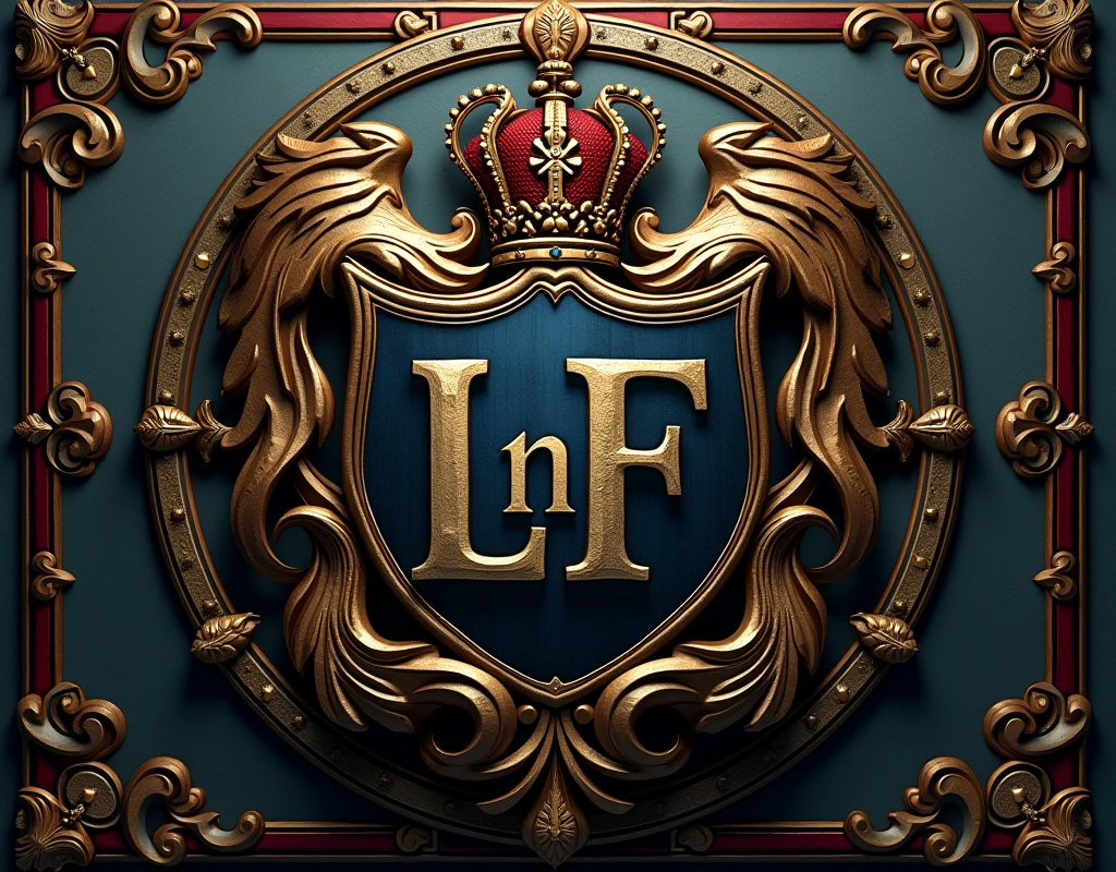 Create a coat of arms with the letters Bluecatbr , LnF " alpha mind " in high quality , for a motivational profile