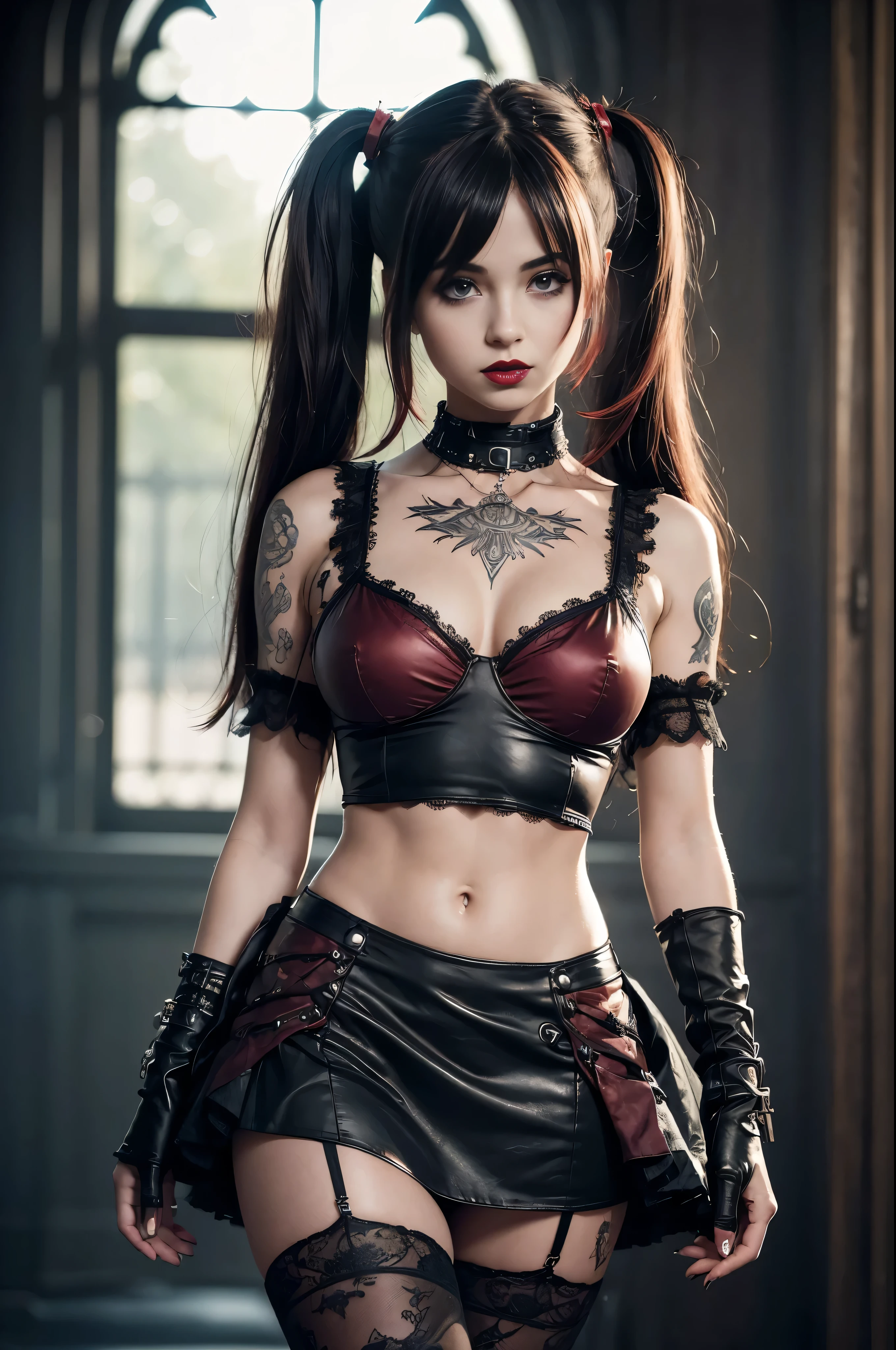 (((top quality: 1.4))),(Incomparable masterpiece), (ultra high definition),(Ultra-realistic 8k CG),Art by Luis Royo,
18 years, (Maria Maylin), gothic punk girl, Detailed cute face, black fur, Gothic punk fashion, Highly detailed gothic fashion, lace material, transparent, short skirt, heavy makeup, black fur y rojo, (Tattoos only on the arms).
(dark red lipstick), Size.
Background of the London mansion, backlight effect, Lens flare, Depth of fields, blurred background, detailed face,1 girl, swan, detailed eyes, Collections, Mesh, Bangs Hair,