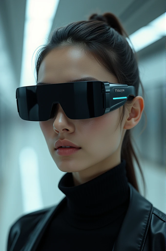 une femme avec des lunette electronique