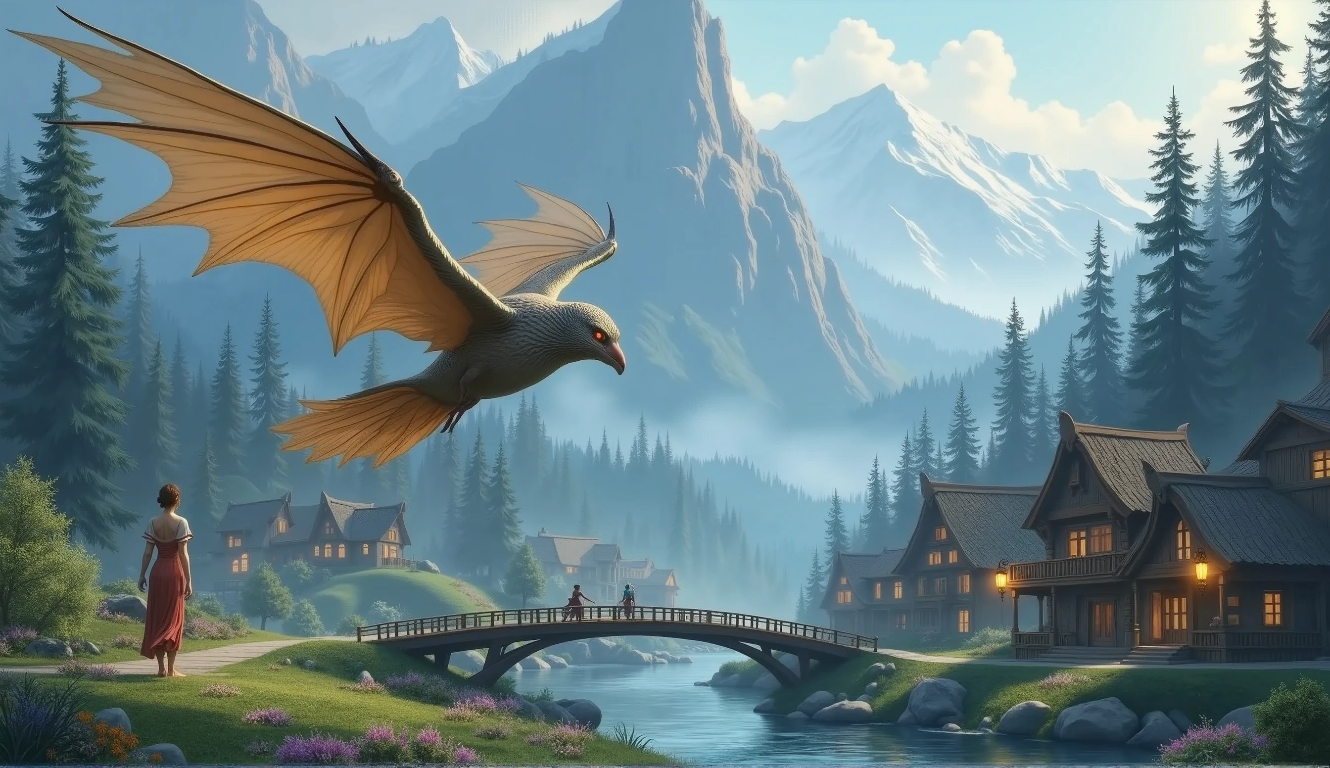 elven village in a mountain forest