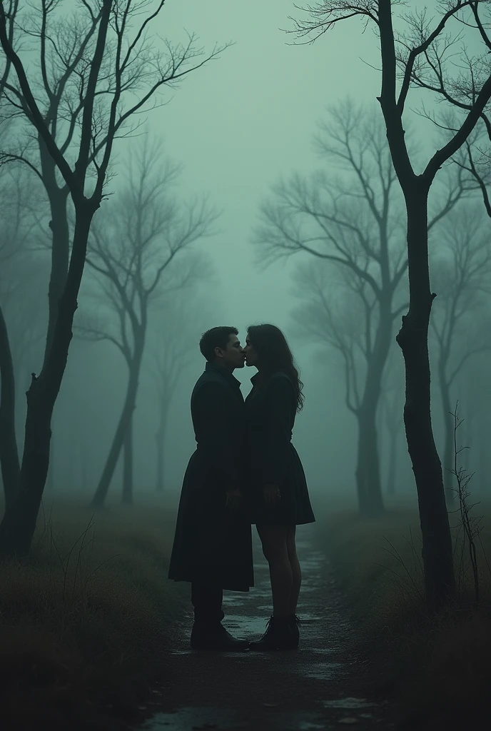 Scene 3: The Forbidden Encounter**
*(In a desolate park, Winston se encuentra con julia. The trees are stunted and the atmosphere is gloomy..)*
**julia:** (whispering) I'm not afraid. We must live even for a moment.
*(They kiss furtively, while looking around to make sure there are no telescreens.)*