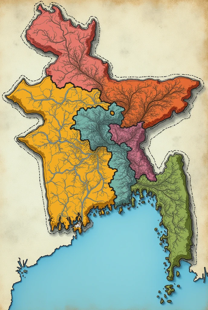 Draw a bangladeshi map like people are repairing it again and building it again too