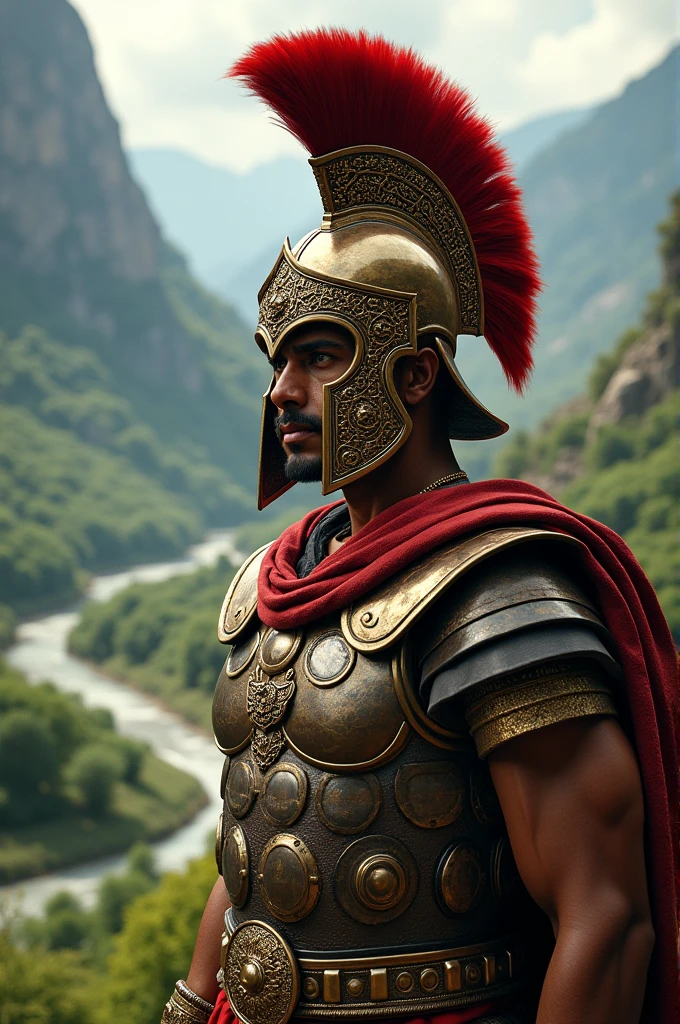 India with Roman helmet