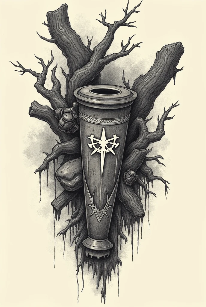 Sketch of a tattoo with Link's Ocarina of Time from the Zelda game and elements from The Last of Us;