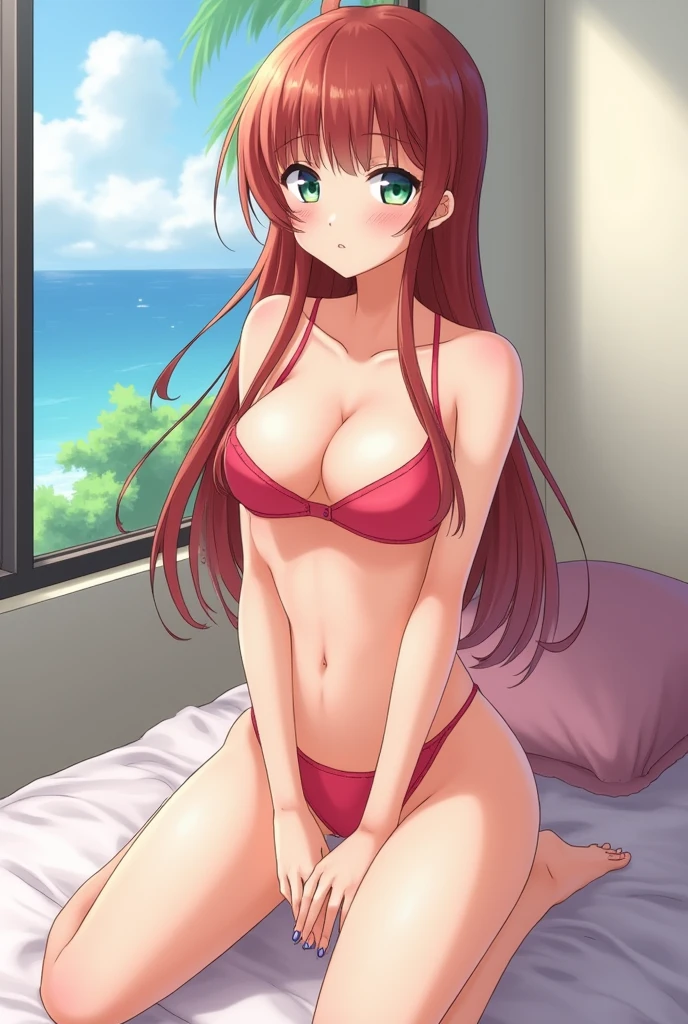 Create an anime girl without clothes showing her feet