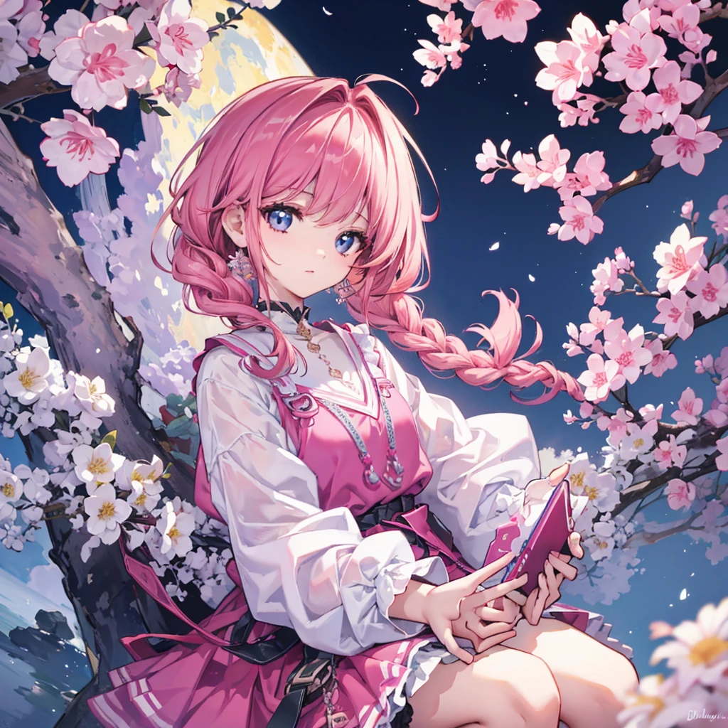 HD, 4K, A girl with PINK FRENCH BRAID