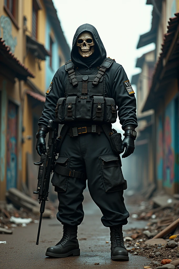 Soldier with skull mask in Rio de Janeiro favela