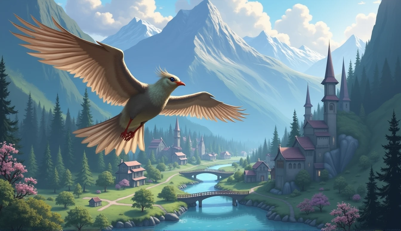 elven village in a mountain forest