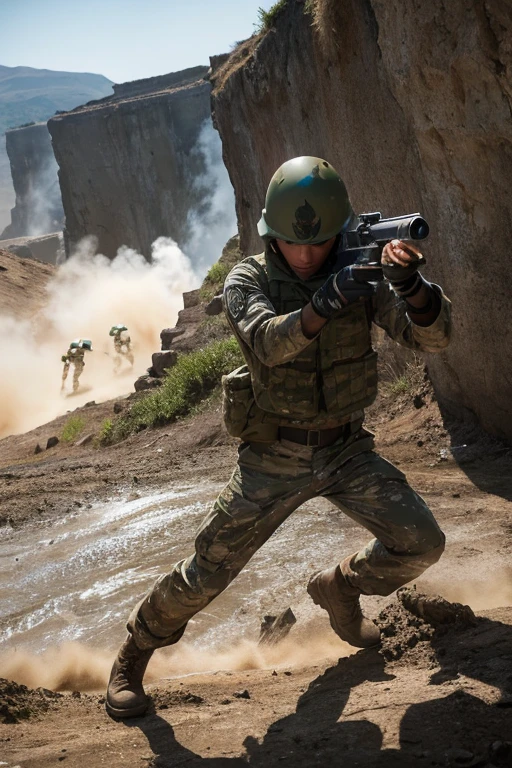 3 o'clock on the ground,Scraping ground,Sliding body,Splattering stones,Heavy equipment,Ranger Corps,In combat,practice,Hand-to-hand combat,Enemies that jump off cliffs and chase you