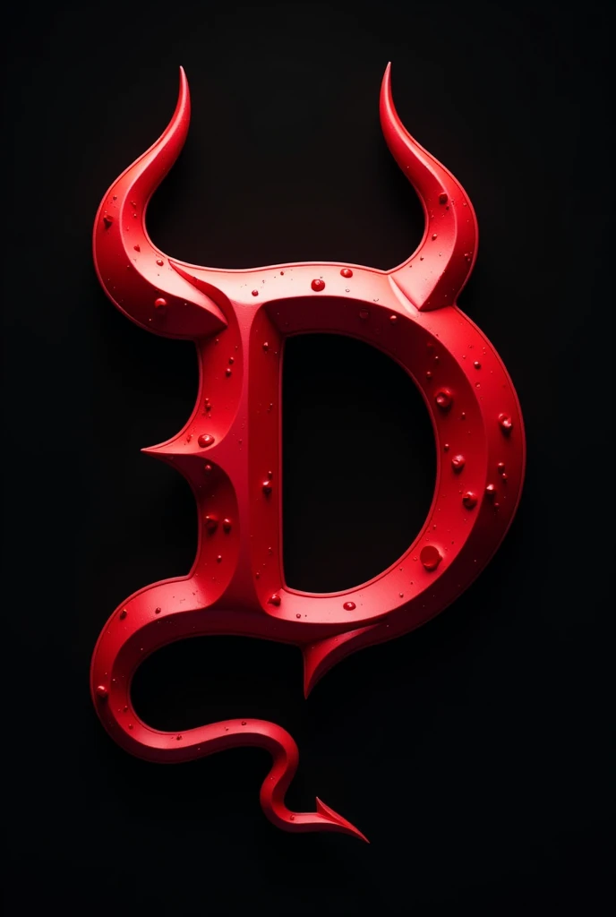 (logo design) sexy logo, a sexual striking red letter D, menacing demon horns, and a sinuous tail extending from the base, dynamic and bold, emphasizing a dark theme, glossy finish, high-resolution, creating an impression of malevolence and power. No background.