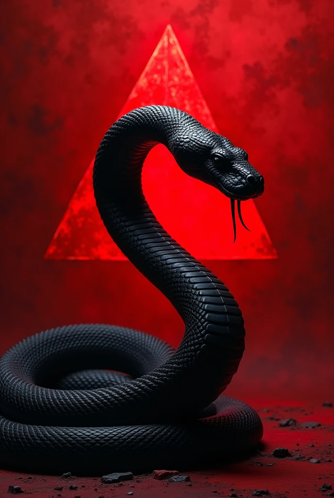 Imposing black snake with a red background and a triangle 