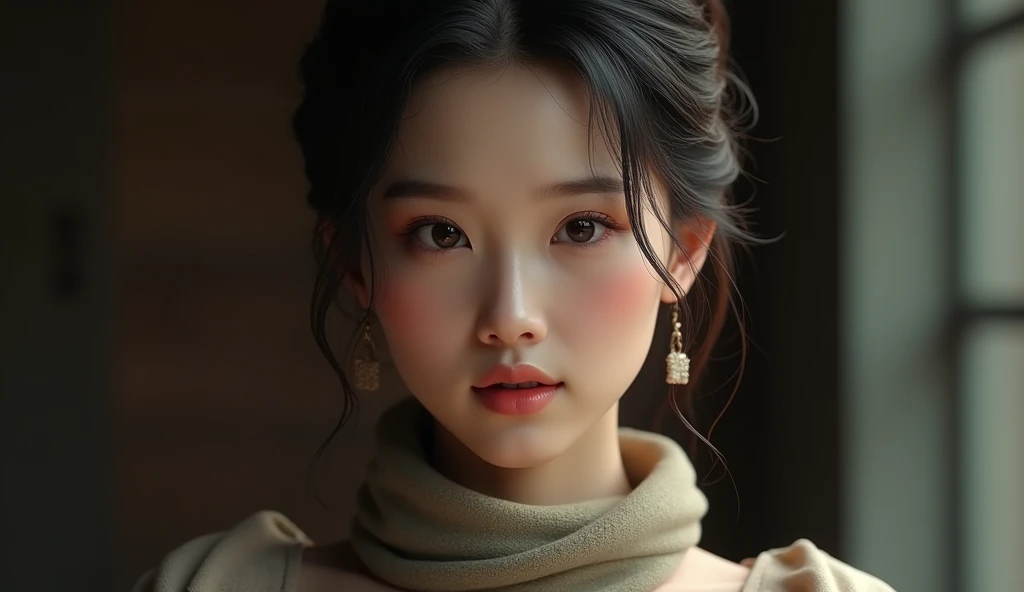 a woman in a dress with a scarf around her neck,(((age 20)))beautiful faces, (woman,:1.2), (full body:0.6), a character portrait by Zhang Shunzi, featured on cg society, samikshavad, studio portrait, movie still, uhd image, , beautiful faces, a bronze sculpture full body, detailed faces, 4k cinematic level, epic details. Epic, detailed 4K photos captured with Kodak, Detailed, cinematic bokeh,

