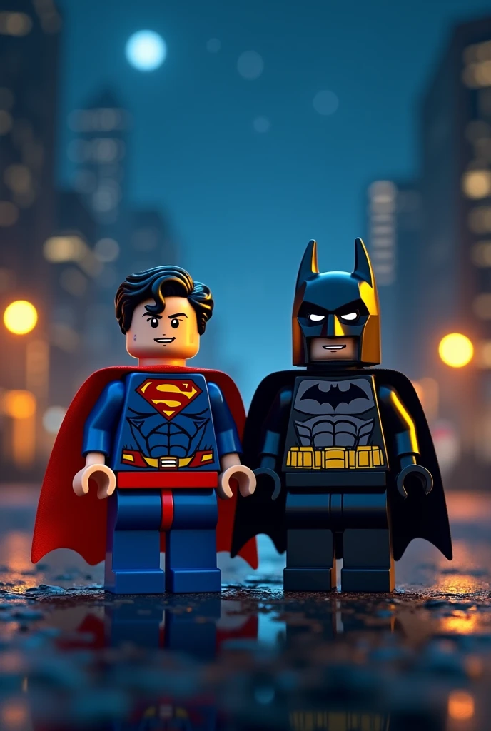 Superman and Batman in lego art, night