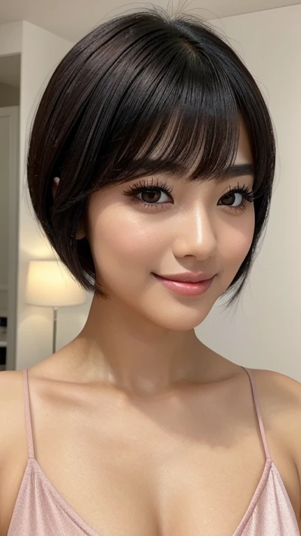 , imagine a woman with , ela tem pelos corporais preto with bangs, Black Hime Body Haircut, , korean, with short body hair with bangs, with short body hair, dilraba dilmurat, garota korean cruel, hairstyle with bangs style, with bangs, korean symmetrical,,,,,,,,,,,,,,,,,,,,, close-up makeup style shimmery blue eyeshadow complements her peach blush and vibrant light pink lipstick skin has a flawless, radiant finish with lighting that accentuates her makeup and natural beauty.. perfect smile, white teeth,,,,,,,,, (fully body),,,,,,,,,,,,,,,,,,bridal makeup, using a soft and romantic palette from Avon. The skin is velvety and flawless, with a light touch of pink blush on the apples of the cheeks. The eyes are softly smoky in shades of pink and brown, with elongated and delicate eyelashes. The lips are a natural pinkish tone, with creamy finish. Lighting should be soft and romantic, enhancing the perfection of the skin and the brightness of the eyes.",,,,,,,,,,