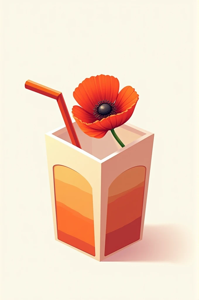 I want a logo of a juice box with a straw and a poppy flower inside the box.,and that it is 2d 