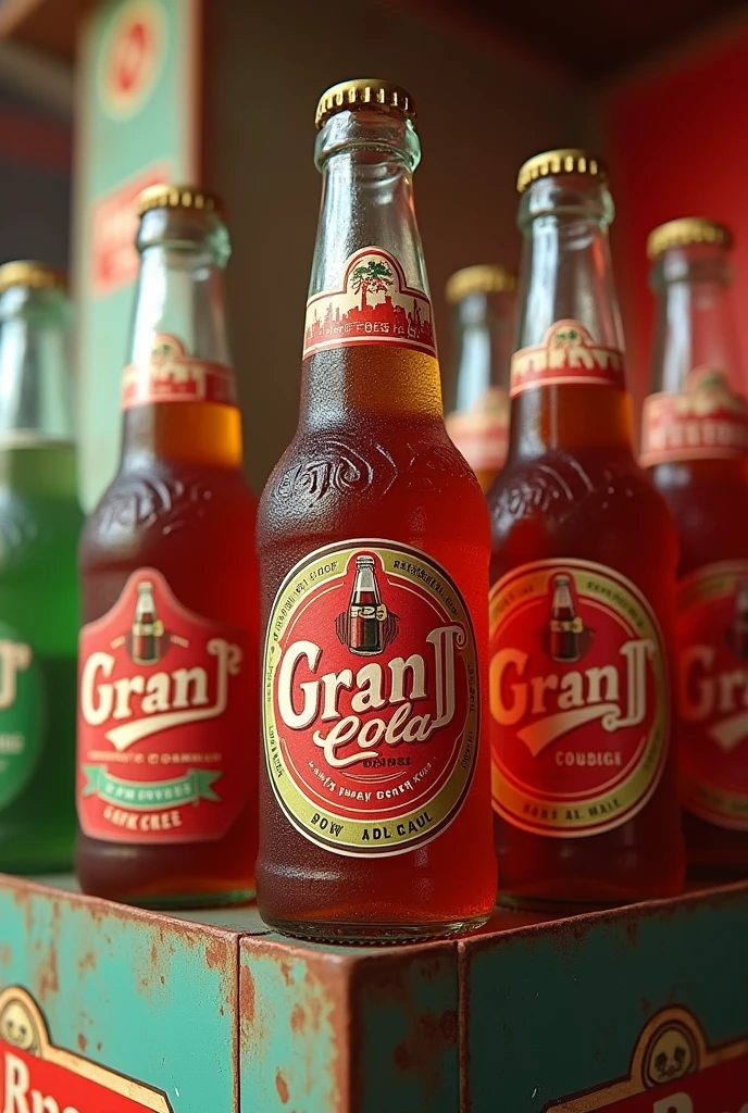  Soft drink and soda bottles from a brand called Gran Cola Company in the style of the 50&#39;s