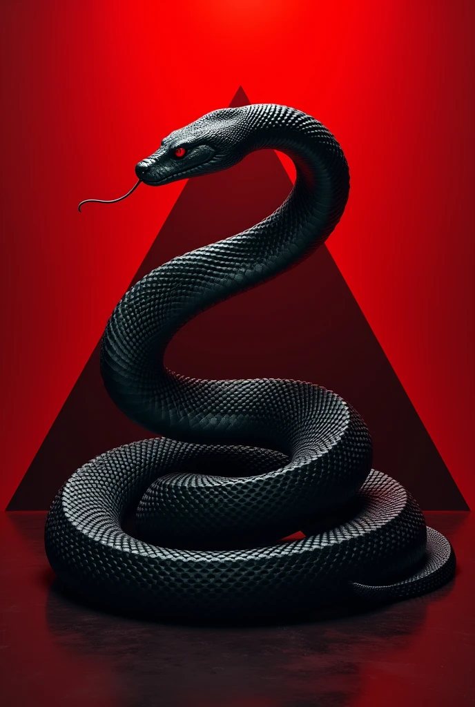 Black imposing snake on a triangle red background 