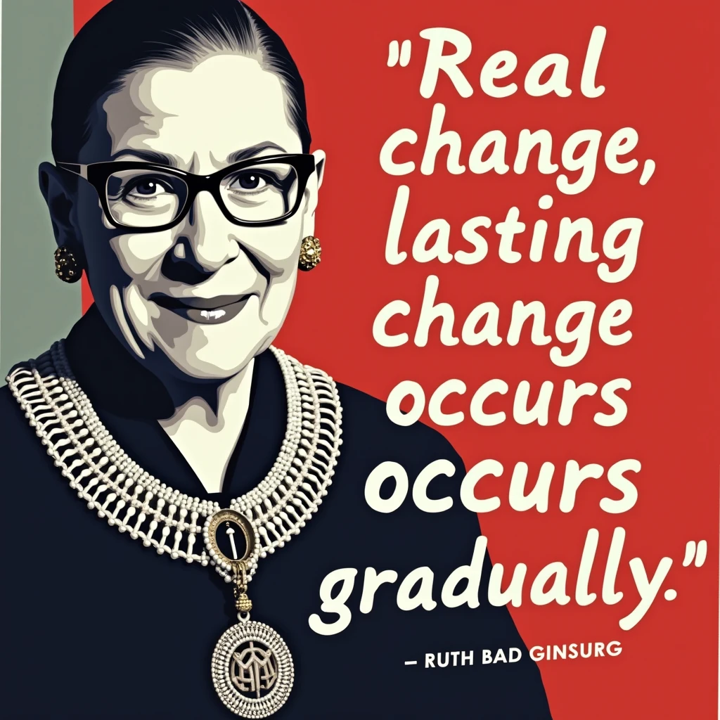 Please create a high-quality, motivational image that can be used as a poster, wallpaper, or calendar. The image should convey the message of "Real change, lasting change, occurs gradually." - Ruth Bader Ginsburg. Ensure the image is suitable for professional use and has a motivational background. The desired image size is 1080x1910 pixels.
