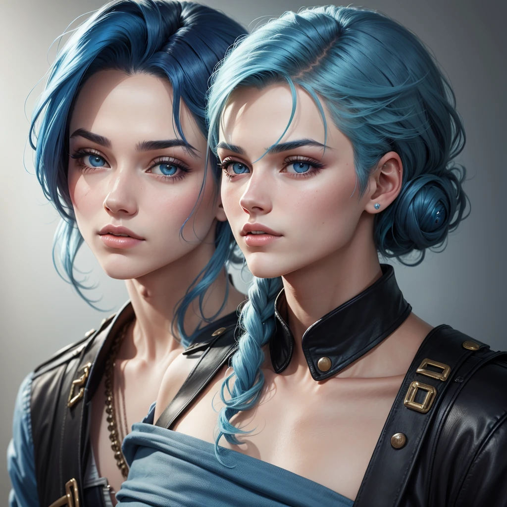 Young man, 25 years old, BLUE hair, Angelina joeli inpired face