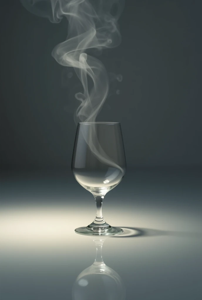 A minimalist composition featuring a lone wine glass positioned on a reflective surface, surrounded by delicate swirls of aromatic vapor.