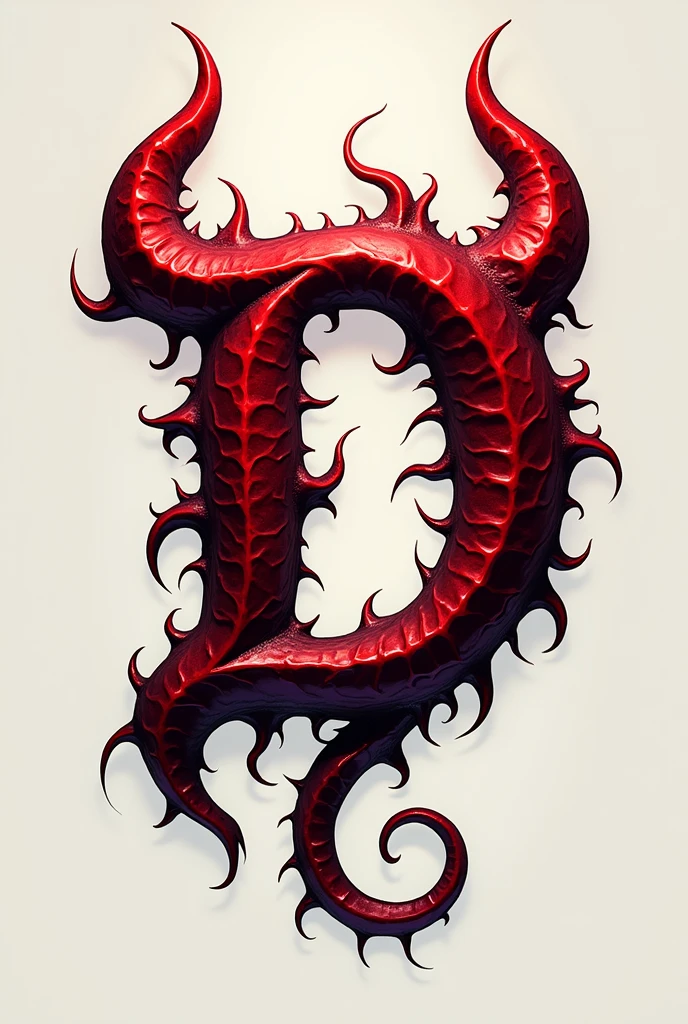 (logo design) sexy logo, a sexual striking red letter D, menacing demon horns, and a sinuous tail extending from the base, dynamic and bold, emphasizing a dark theme, glossy finish, high-resolution, creating an impression of malevolence and power. No background.
