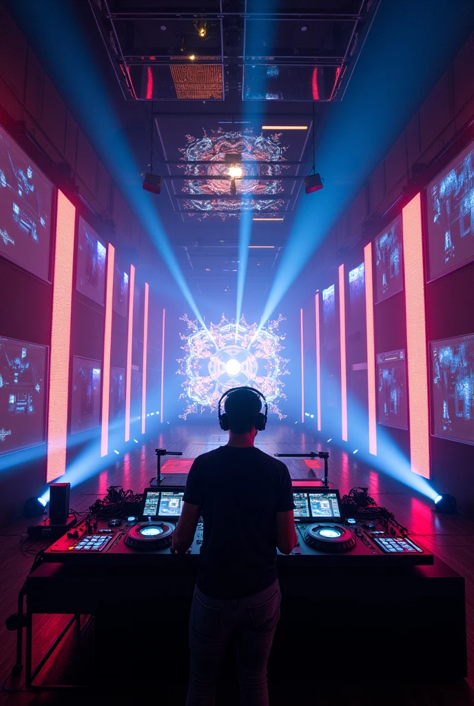 DJ stage with screens and lights