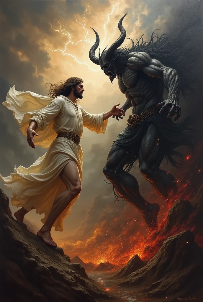 Jesus Christ fighting with Satan 