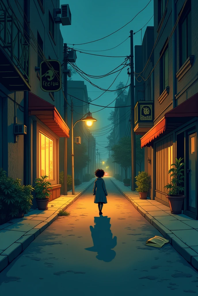 A lonely cartoon street at night 
