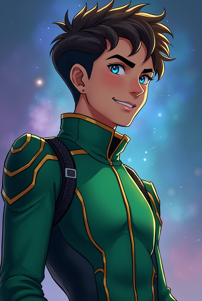 Galaxy Boy Back Dream Aesthetic Smile Green Jacket Blue Eyes 