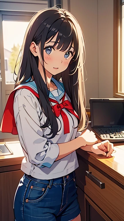 A girl talking to her parents