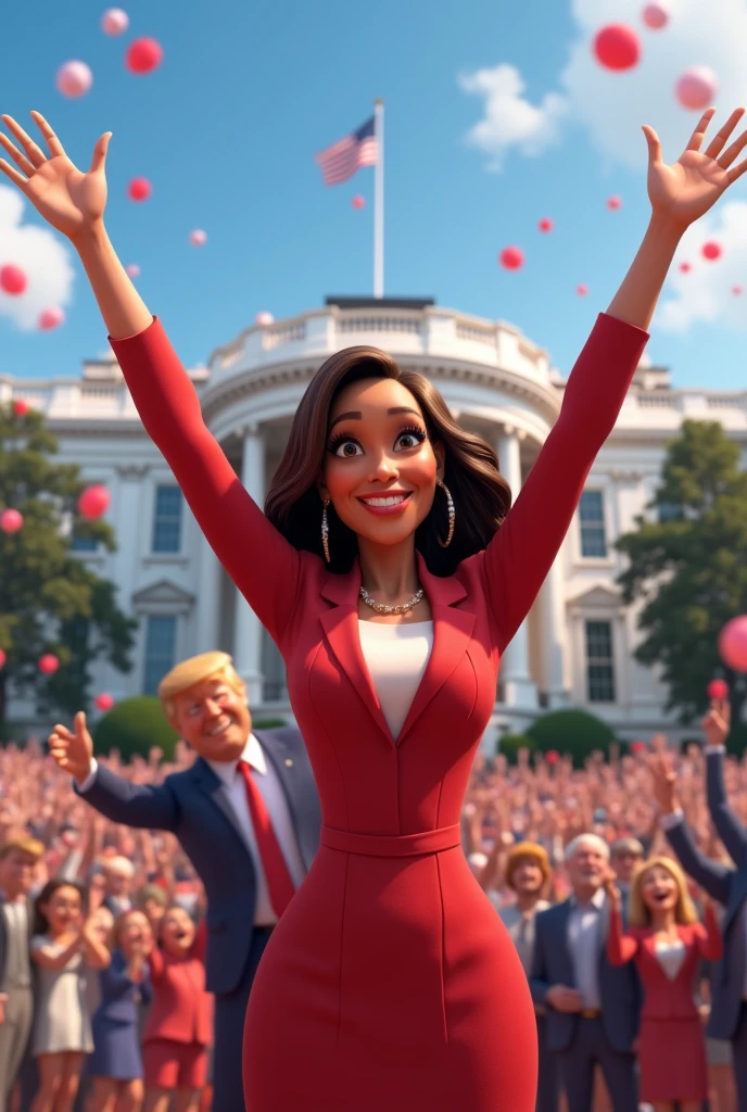 Khanala Harris defeating Donald Trump in the election, all in pixar style