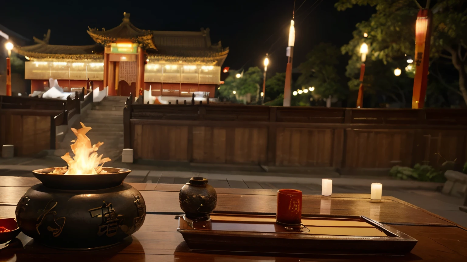 An illustration showing the (((reciprocal influences between China and other cultures))), with elements such as a [Chinese compass and an Indian number system side by side]. The scene may include a Buddhist temple in the background, symbolizing the fusion of philosophies and knowledge. 