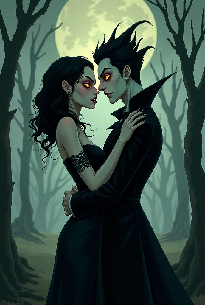  dark surreal cartoon Love between vampires