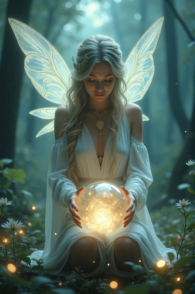 Mystical fairy with crystal ball 